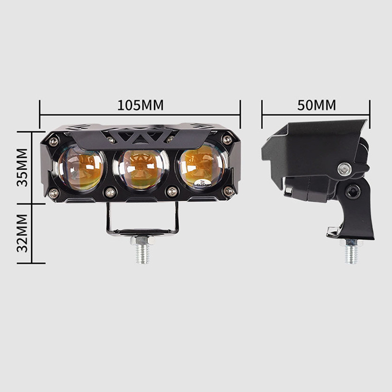 Nuevas luces de motocicleta de tres ojos, luces de trabajo externas amarillas blancas, faro auxiliar de alto brillo para vehículos eléctricos image 5