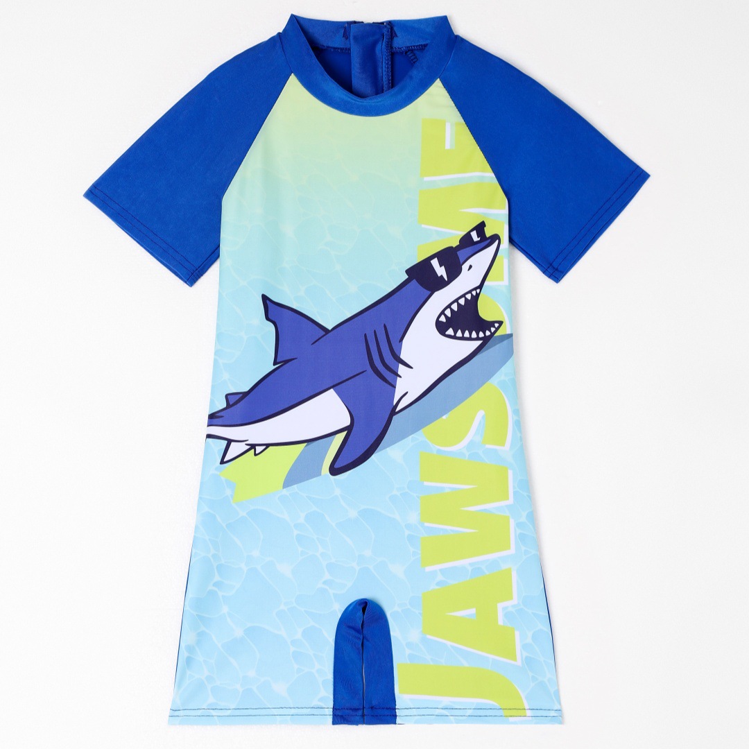 Traje de Baño Enterizo de Dibujos Animados para Niño de Poliéster, Protección Solar, Secado Rápido, para Natación