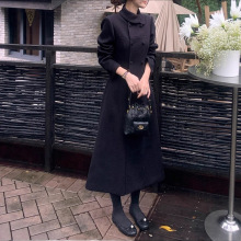 韩国东大门秋季新款韩版翻领分割线双排扣小香风设计感毛呢大衣女