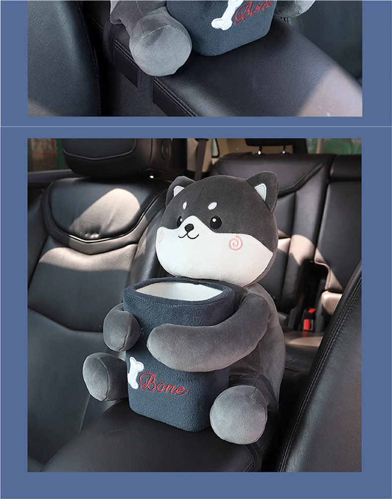 Creative car tissue box and trash bin 2-in-1 car interior decoration cute ladies' car armrest tissue box