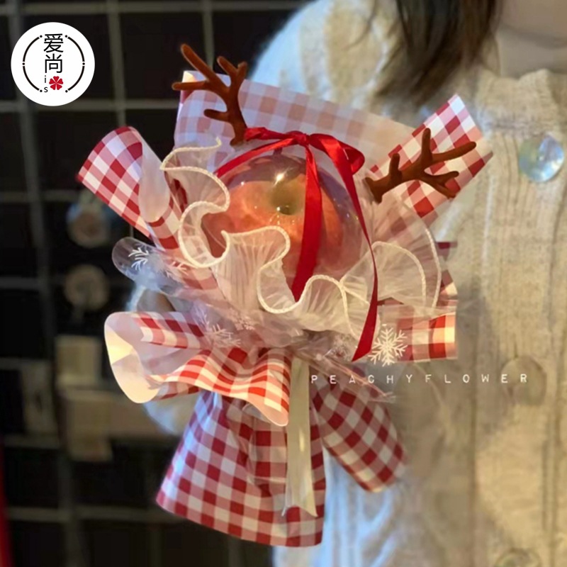 圣诞节平安果包装纸防水雪花玻璃纸平安夜礼物鲜花花束包花纸材料