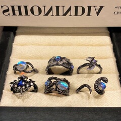 歐美朋克褶皺個性雙色月光石戒指女款無性別風蛇形潮酷小眾食指戒