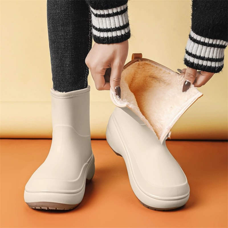 Трансграничная мода теплая дождевая обувь женская бархатная хлопчатобумажная зимняя дождевая сапоги с толстой подошвой износостойкая наружная сладкая дикая водонепроницаемая обувь