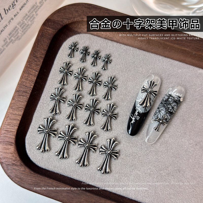 Alloy Cross Nail Art Accessories New Model in Various Sizes Vintage Gothic Style Metal Cross Rivet Nail Decorations
