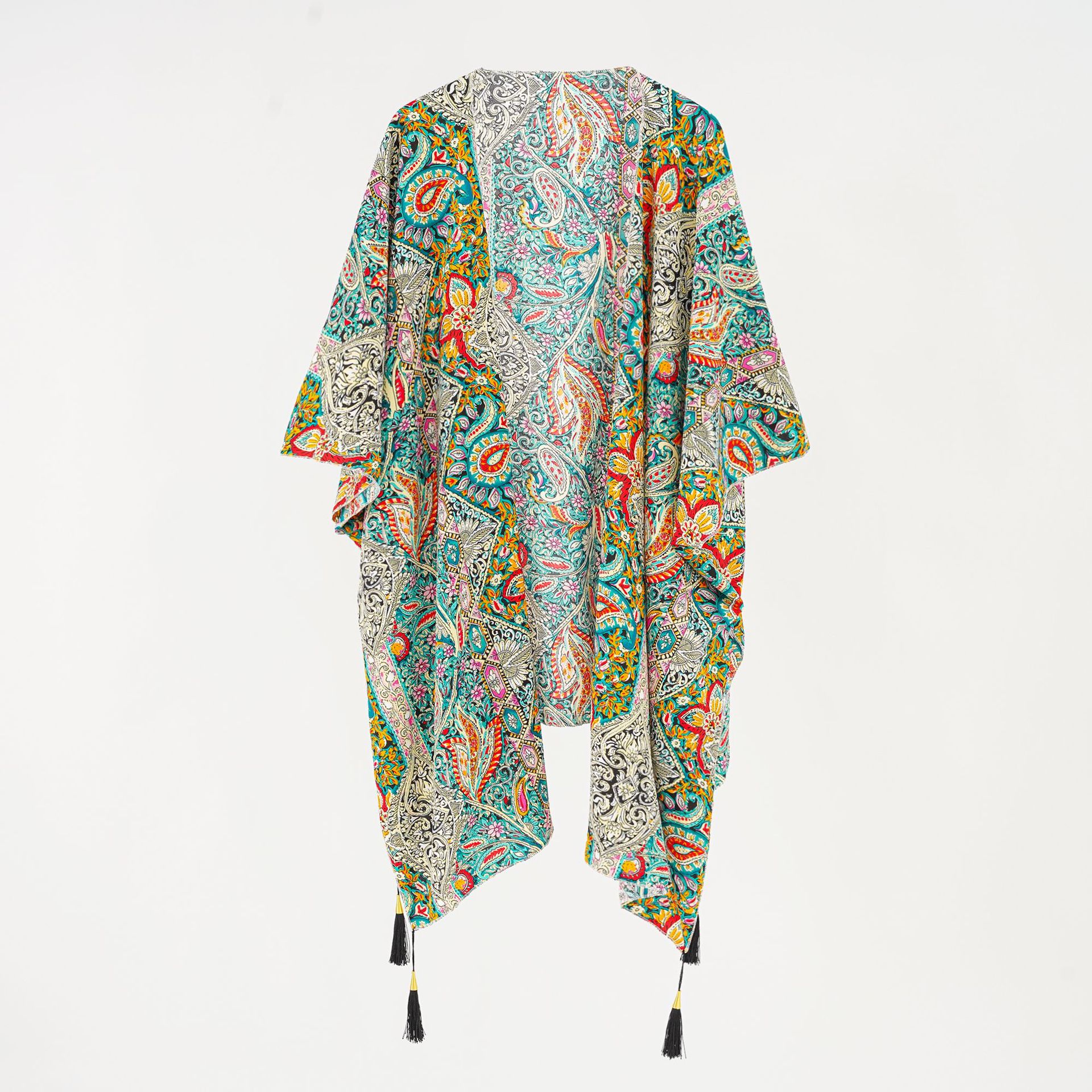 Cárdigan de longitud media con flor de anacardo retro para mujer, chaqueta de bikini para mujer, estilo europeo y americano, 2024 image 2