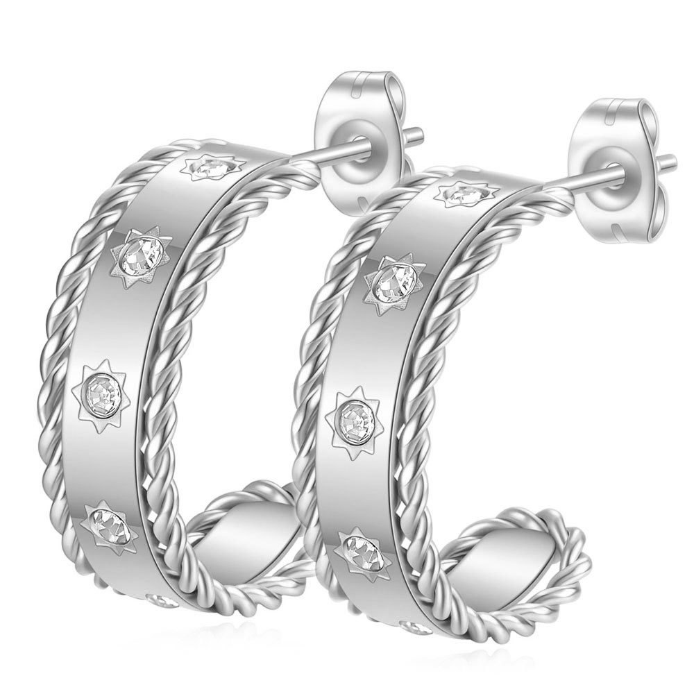 Fashion Round Titanium Steel Plating Artificial Rhinestones Earrings 1 Pair