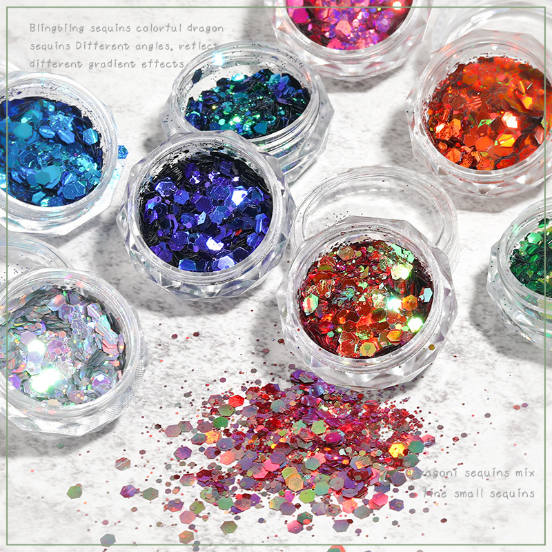 2022 lentejuelas de uñas populares transfronterizas camaleón joyería Rosa gradiente colorido lentejuelas grandes traje DIY pegatinas de uñas