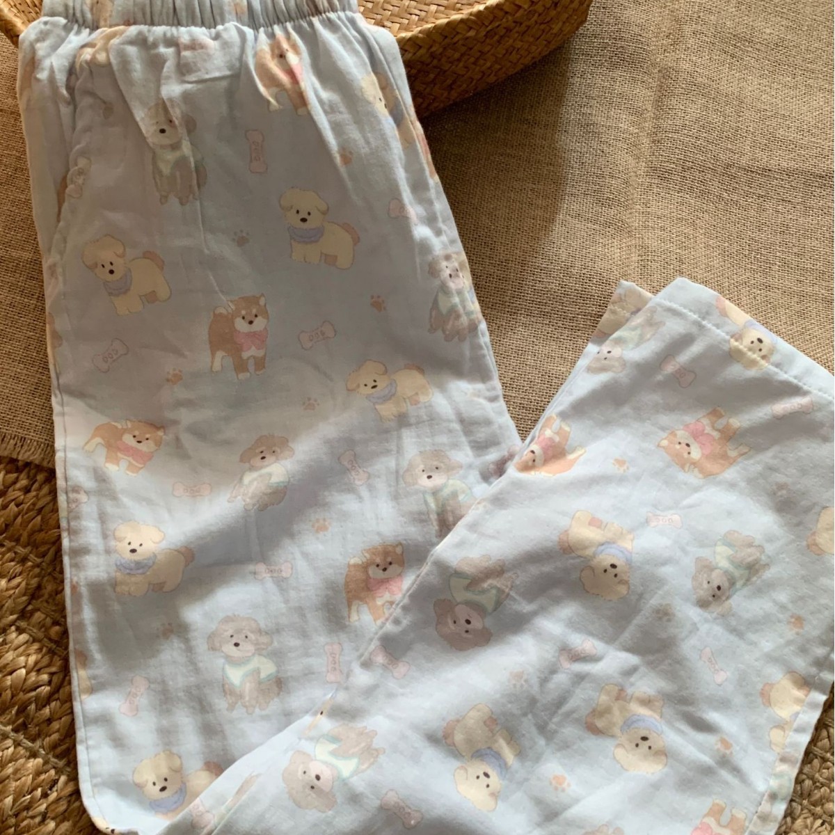 (2개) 새로운  코튼 더블 레이어 원사 2024 가을 겨울 신상품 느긋하고 편안한 포켓 파자마 홈바지 외부 착용 가능