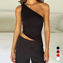 2024欧美夏季性感单肩吊带小上衣 跨境热销斜肩露背系带短款上衣