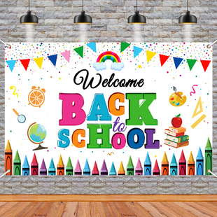Welcome Back to School Theme Background Banner, Birthday Background Banner, Holiday Party Scene Decoration Can Be Customized with Pictures