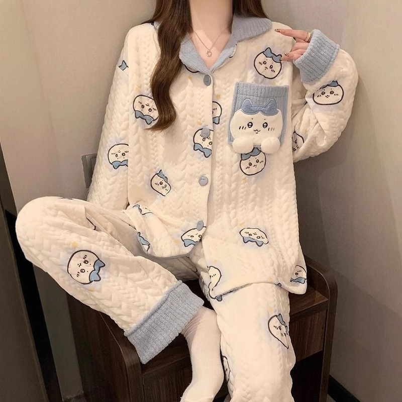 Air Cotton Pajamas Cartoon Jiyka Wow Small Eight Autumn and Winter New Internet Popular Ins Cartoon Sweet Thickened Home Clothes