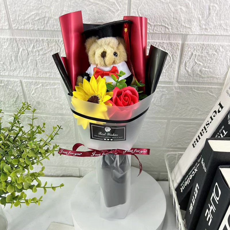 ヒマワリ幼稚園児卒業イベントプレゼント写真撮影卒業式博士熊漫画花束|undefined