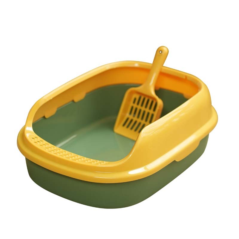 Dual color pequeño semicerrado para gatos cuenca de arena para gatos con cerca alta a prueba de salpicaduras fuera del inodoro para gatos adultos