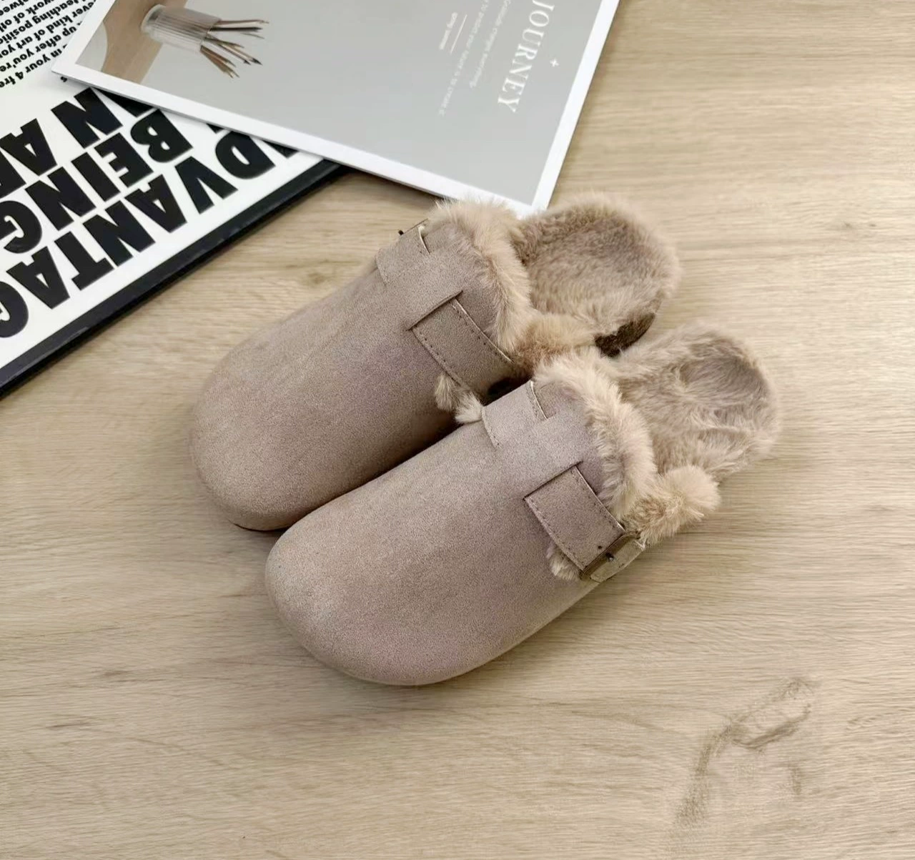 Birkenstock балетка без носка полупр тапочки для женщин, бархатные тёплые домашние и уличные тапочки 2025 осень и зима новые Birkenstock обувь