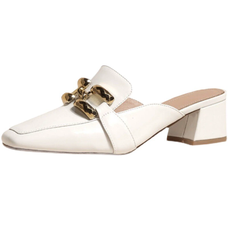 Женские тапочки Baotou, элегантная верхняя одежда из лакированной кожи, универсальные сандалии Мюллера на толстом каблуке на среднем каблуке, от Интернет-знаменитостей