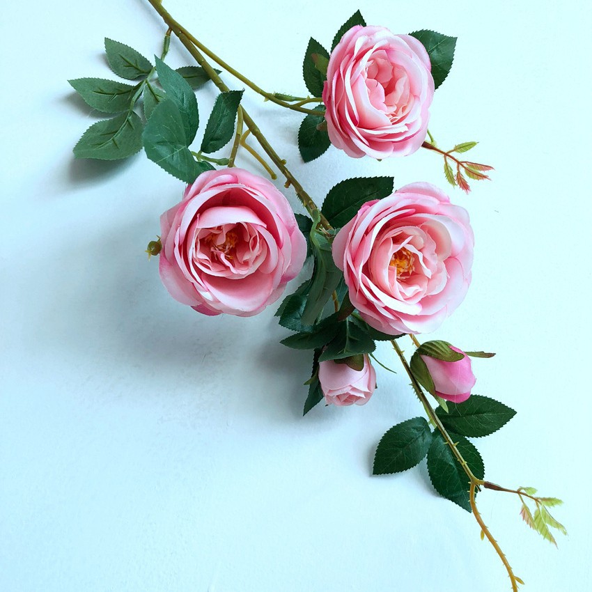 Simulación del Día de San Valentín rosa fabricante 3 sola rama multi-cabeza rosa decoración de la boda flor falsa al por mayor