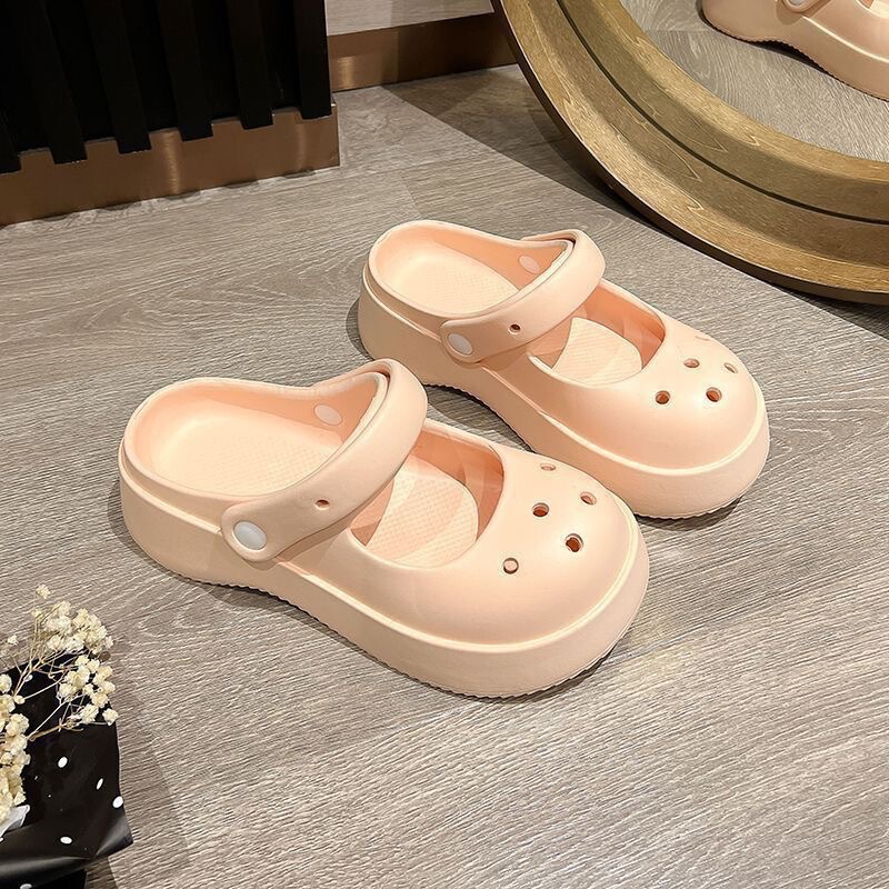 Mary Jane Slippers for Women in Summer, Breathable, Thick-Soled Clogs, Toe-Cap Half-Slip Sandals, Wholesale