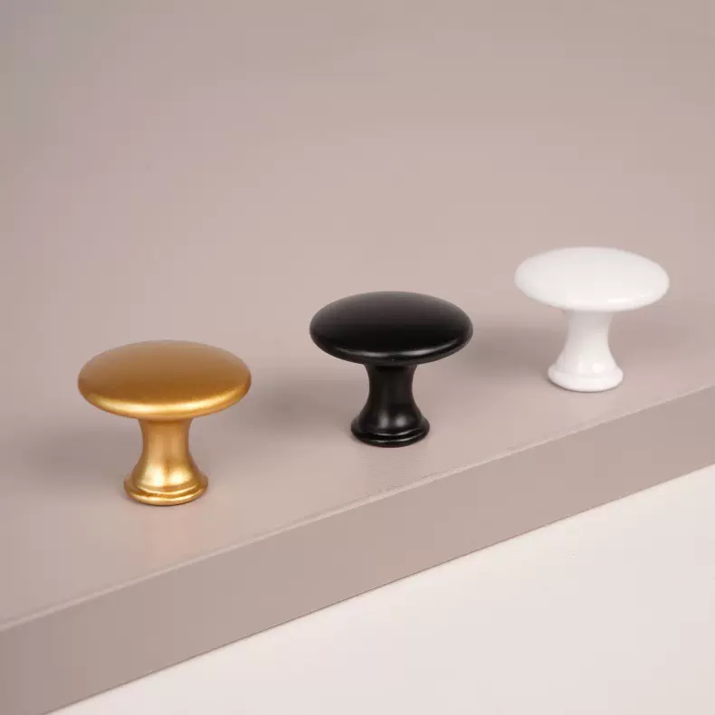 铝合金单孔拉手金色橱柜鞋柜蘑菇门把手黑色简易抽屉圆形家具拉手