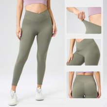 跨境瑜伽九分裤女交叉高腰提臀普拉提健身训练紧身塑形弹力舒适