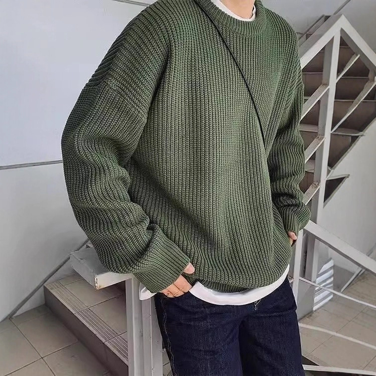 Fashion Striped Contrast Color Crewneck Sweater Men's Autumn and Winter 2023 New Casual All-match Sweater Top Trendy