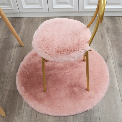 Round Carpet, Rabbit Fur Bedroom Car Carpet - lotus-root-pink-imitation-rabbit-fur-diameter-40cm-round