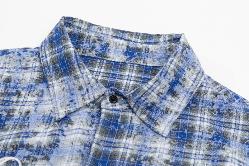 Camicia da uomo con ricamo a lettere, tinta unita, ampia, a quadri, alla moda, casual, unisex_voghion.com
