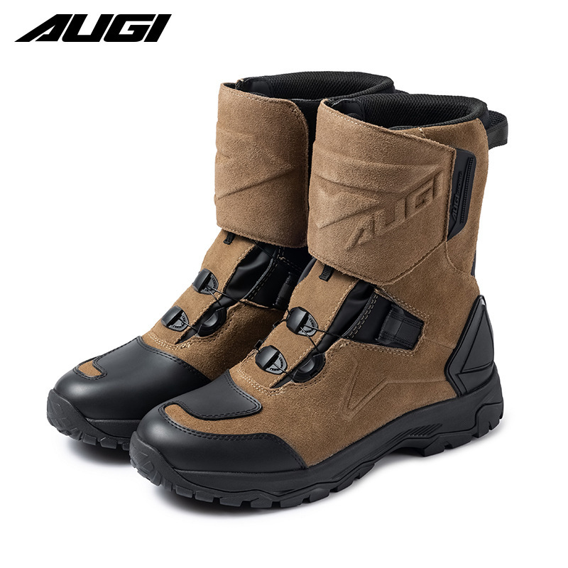 Augi Motorcycle Boots, Men's Off-Road Leather Rally Boots, Protective Motorcycle Boots, Water-Repellent Riding Shoes