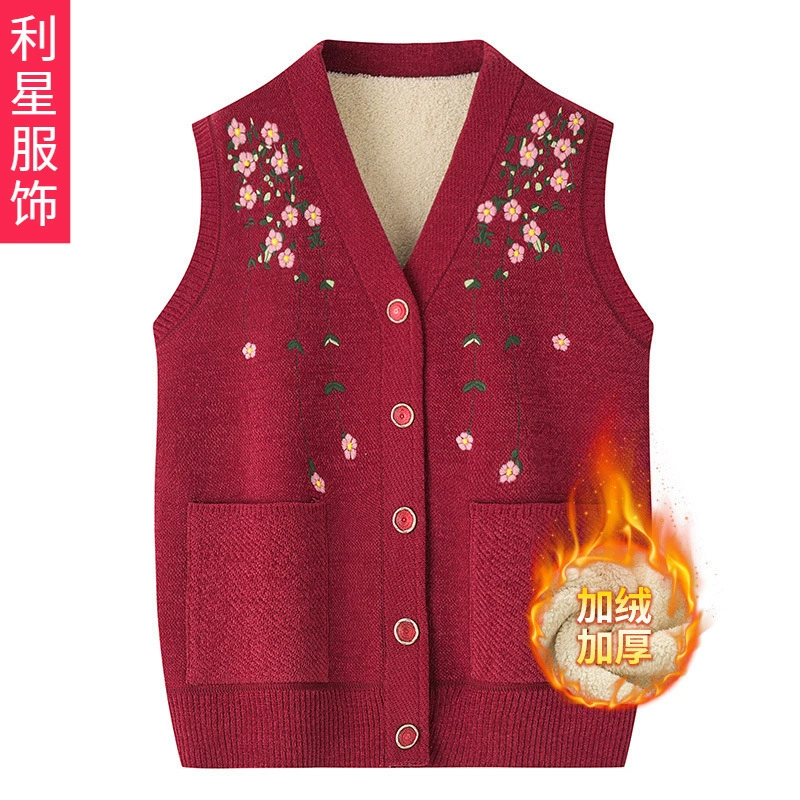 Жилет для бабушки Весна и осень на флисовой подкладке 70-летняя леди Тан костюм жилет костюм пожилой матери кардиган жилет женский