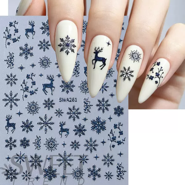 Cross-border hot-selling nail art stickers wholesale white snowflake Christmas nail stickers reindeer Christmas tree nail stickers ins