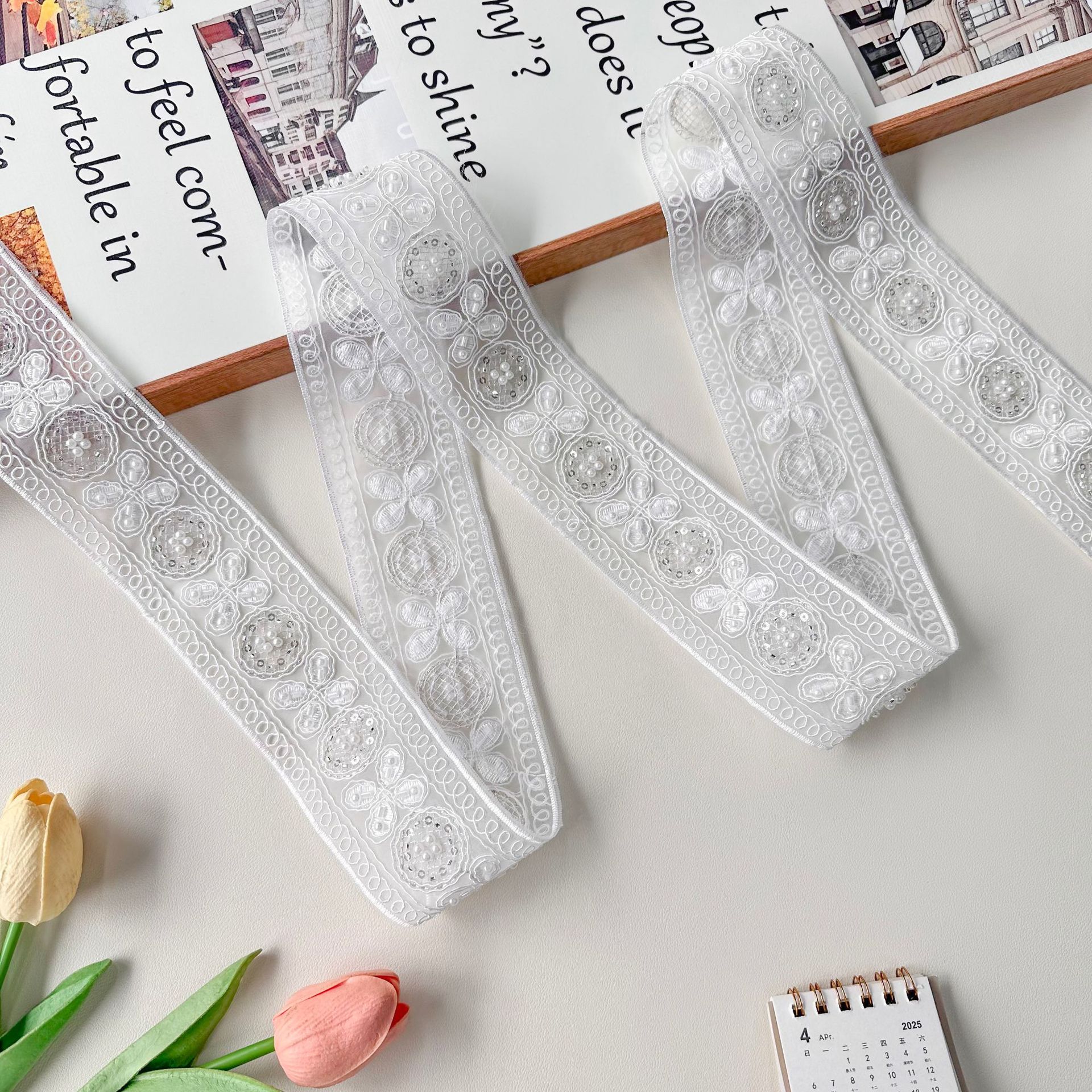 Blanca malla de bordado de sequela de encaje hermoso patrón multi-escena para ropa hogar abrigo accesorios de decoración image 3