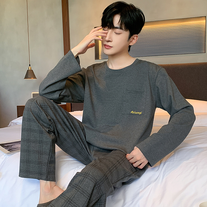 Fat guy crew neck pajamas long sleeve men's plus size 200kg suit autumn thin cotton casual men's home clothes