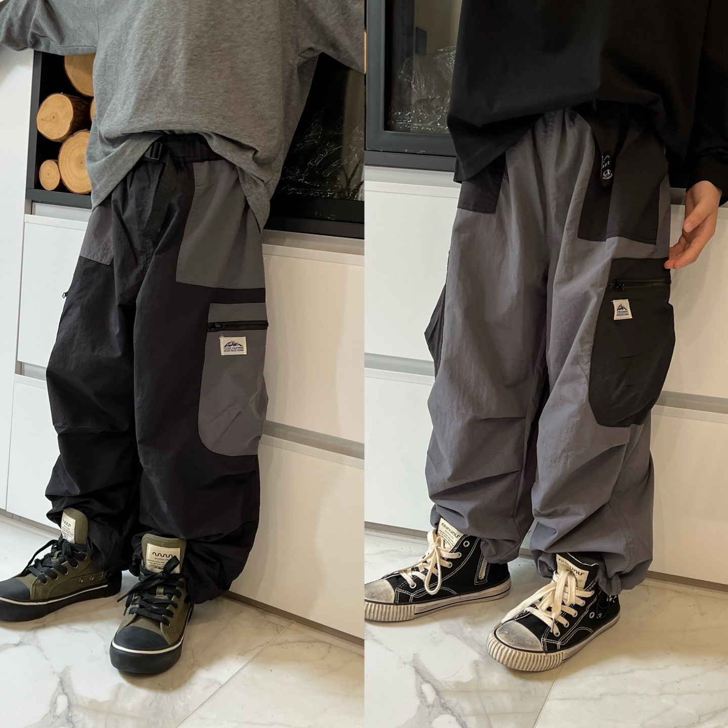 26Autumn Outdoor Style Large Pocket Sports Pants for Boys and Girls, Children's Double-Layer Quick-Dry Long Pants with Mountain Logo Patches and Pockets