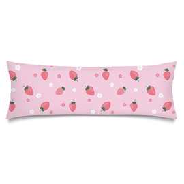 跨境抱枕套少女心软萌可爱粉色草莓长枕套带拉链床上用品枕套靠垫