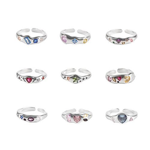 Colorful zircon love ring for women INS style combination model niche high-end opening adjustment fashion  new style
