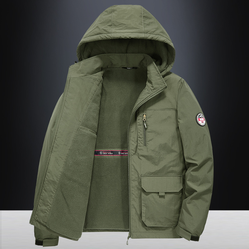 Men's Clothing Winter men's plus velvet thickened polar fleece plus cotton jacket three layer warm windproof detachable hooded jacket cotton coat_voghion.com