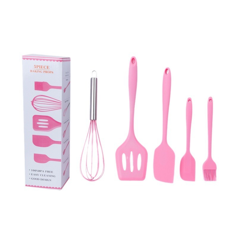 Juego de utensilios de cocina de silicona (5 piezas), espátula, brocha, batidor, grado alimenticio