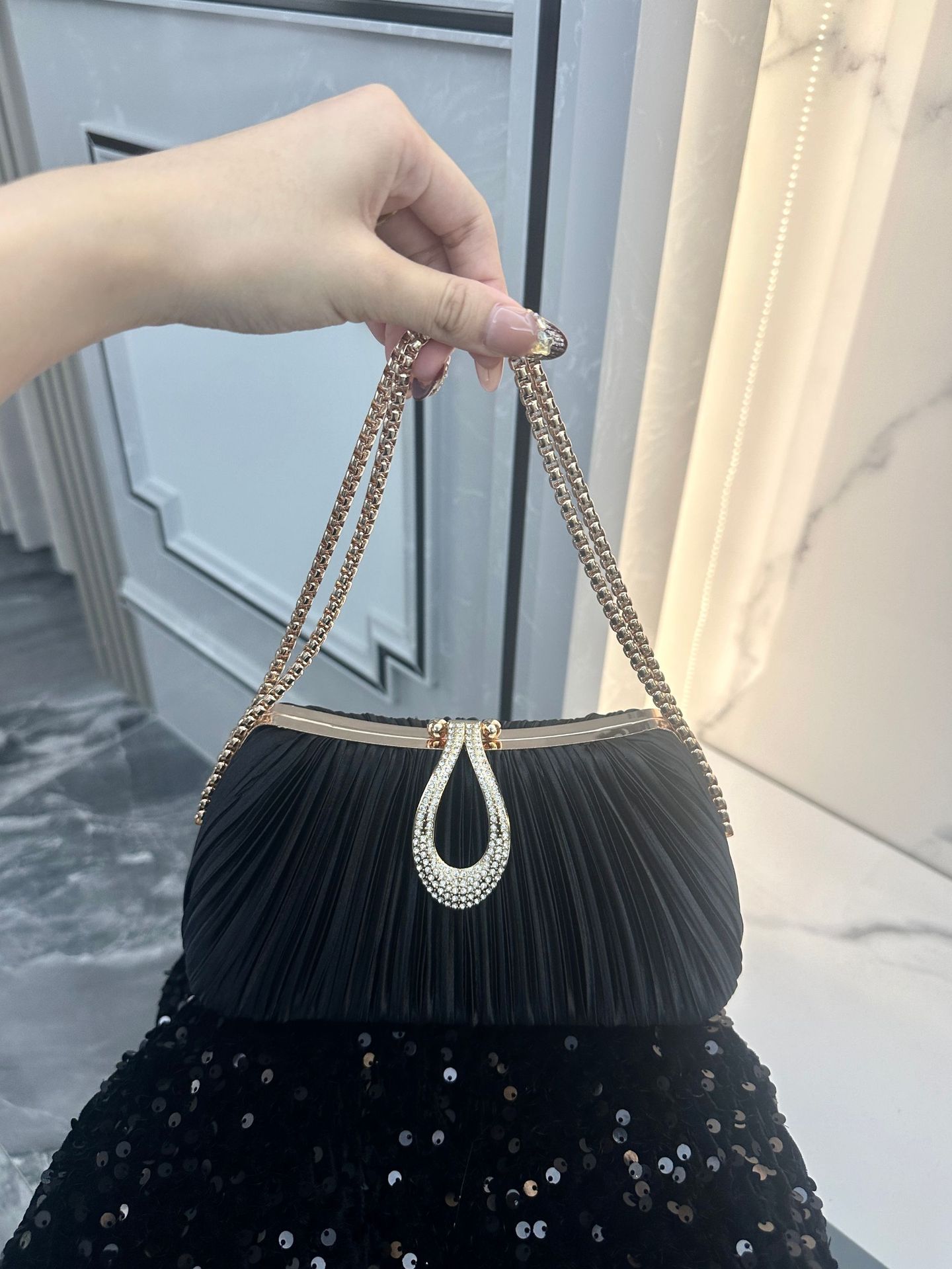 Cross-border Europe & US Pleated Minimalist Versatile Trendy Elegant Cheongsam Banquet Bridal Evening Clutch Solid Color Handbag - Thumbnail 6