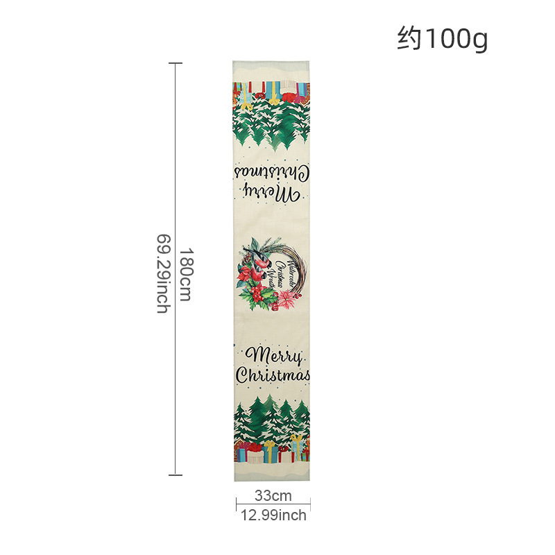 New Christmas decoration linen table runner Christmas creative Christmas tree garland printed table tablecloth decoration