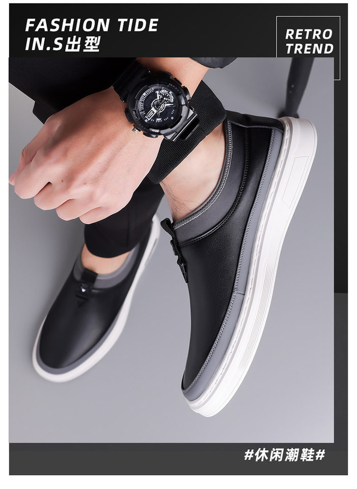 Giày sneaker nam cổ thấp dáng giày ván, mũi tròn, dây buộc, mặt da mềm — GX367 màu trắng, GX367 màu đen chi tiết 2