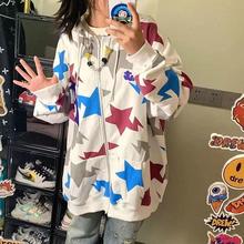跨境连帽开衫长袖卫衣女2022秋季新款韩版时尚宽松薄款五角星印花
