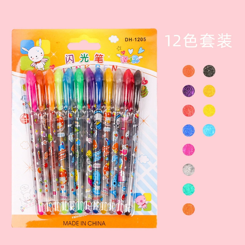 Flashing fluorescence highlighter, coloured pencils, rollerball pen, scheduler