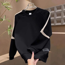 美式复古男卫衣新款2024秋冬加绒宽松圆领长袖T恤青年秋季套头衫