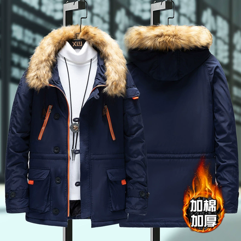Мужская зимняя одежда 2023 г. Новое корейское повседневное пальто с капюшоном, Мужская Студенческая длинная куртка с хлопковой подкладкой, Мужская Внешняя торговля оптом