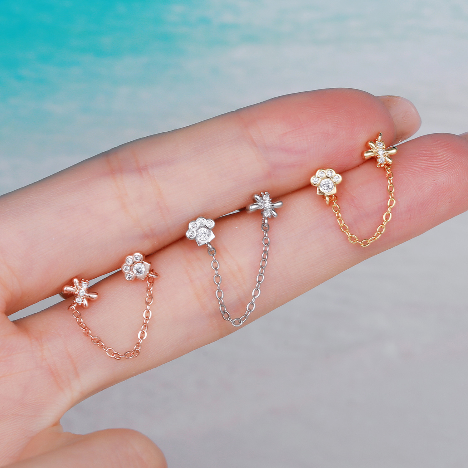 Fashion Flower Brass Inlay Artificial Gemstones Ear Studs 1 Piece