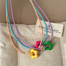 多巴胺女孩彩色花朵串珠项链女简约甜美清新时尚百搭颈链锁骨链