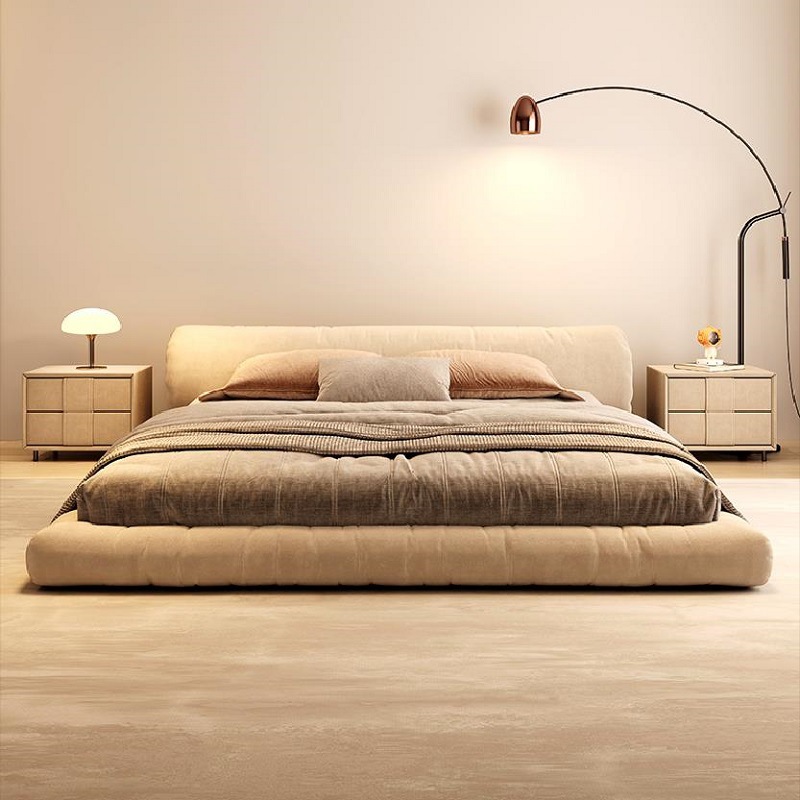 Cama de tela italiana minimalista con tecnología de envoltura, cama doble con estilo de crema, cama de cama principal moderna y simple, cama de boda con estilo de aire tranquilo. image 5