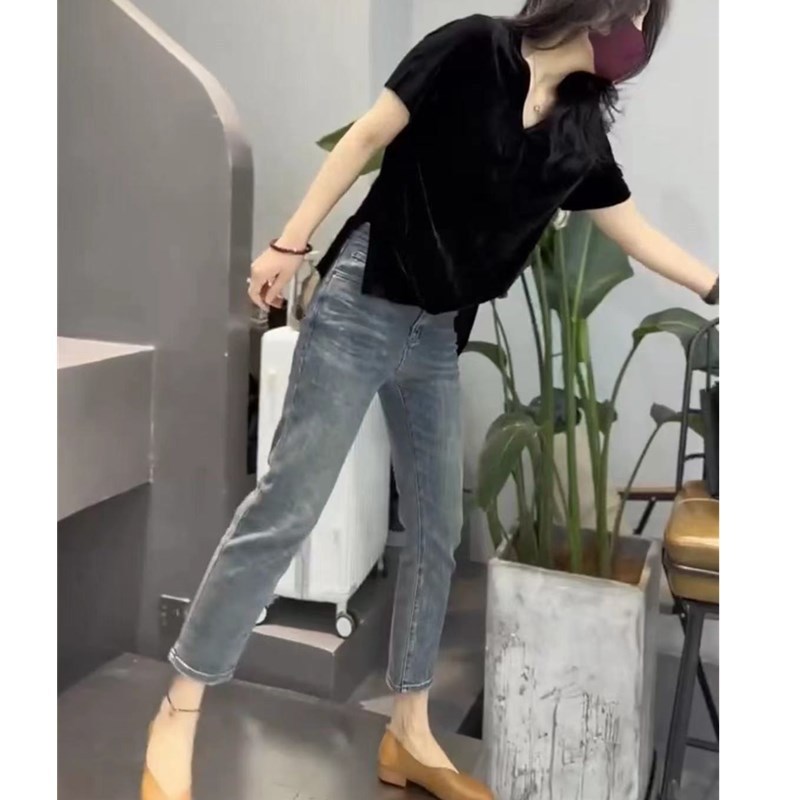 23600大爱美依缘2025早秋新款宽松V领T恤时尚九分烟管裤显瘦洋气|undefined