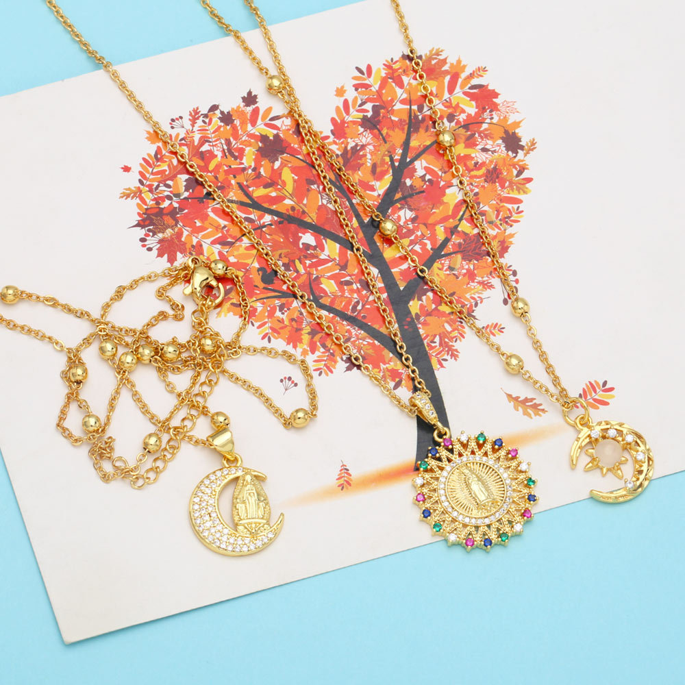 Fashion Moon Copper Pendant Necklace Inlay Zircon Copper Necklaces