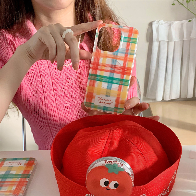 Ins divertido soporte magnético de tomate de dibujos animados para iPhone13 Apple 14ProMax funda para teléfono móvil 15P femenino 12