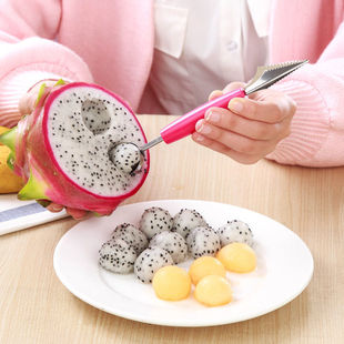 Three-In-One Fruit Baller, Double-Headed Stainless Steel Platter, Corrugated Carving Knife, Watermelon Ball Spoon, Carving Device, Fruit Fork